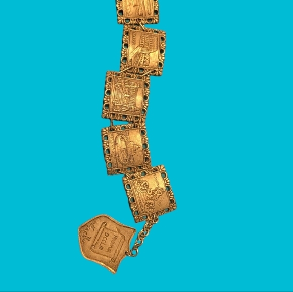 1950s Rome Italy Panel Charm Bracelet Trevi Fountain, St. Peters Square, Colosse - Picture 2 of 6